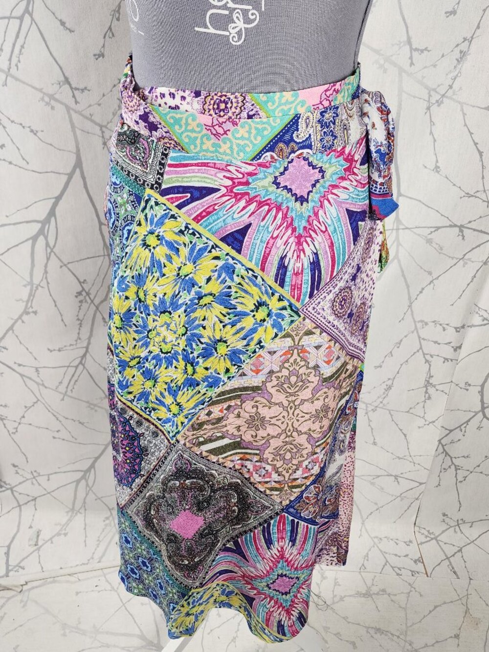 Hale Bob Colorful Floral Patchwork Print Midi Wrap Skirt